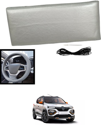 MATIES Hand Stiched Steering Cover For Renault Universal For Car(Silver, Leatherite)