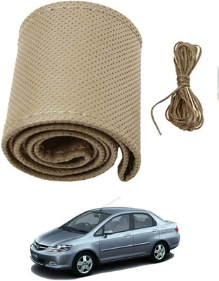 Arnejaa Hand Stiched Steering Cover For Honda City(Grey, Leather)