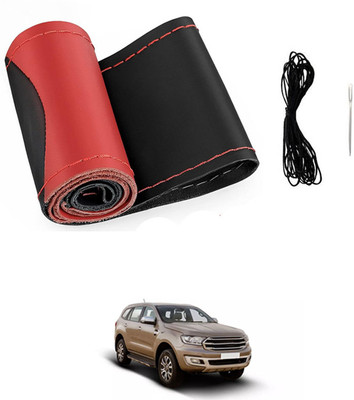 MATIES Hand Stiched Steering Cover For Ford Endeavour(Red/Black, Leatherite)