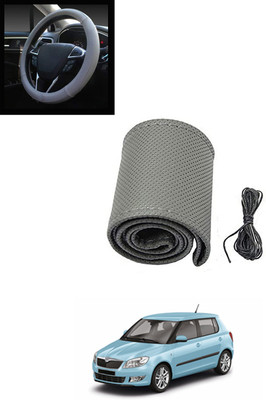 MATIES Hand Stiched Steering Cover For Skoda Fabia(Grey, Leatherite)