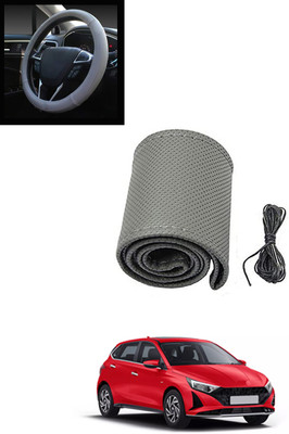 MATIES Hand Stiched Steering Cover For Hyundai i20(Grey, Leatherite)