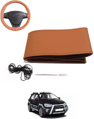 MATIES Hand Stiched Steering Cover For Toyota Etios Cross(Tan, Leatherite)