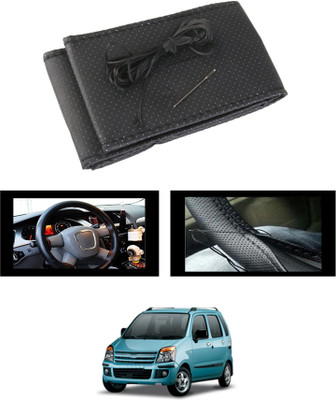 monolive Hand Stiched Steering Cover For Universal For Car WagonR(Black, Leatherite)