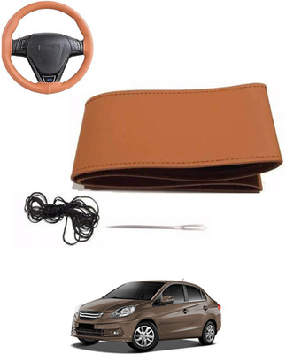 MATIES Hand Stiched Steering Cover For Honda Amaze(Tan, Leatherite)