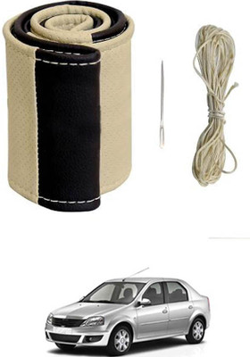 monolive Hand Stiched Steering Cover For Mahindra Logan(Beige/Black, Leatherite)