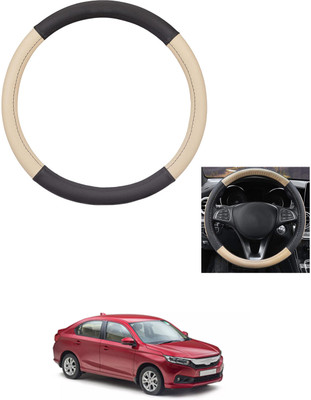 MATIES Steering Cover For Honda Amaze(Beige/Black, Leather)
