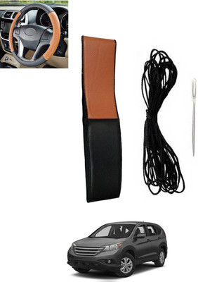 RKPSP Hand Stiched Steering Cover For Honda Universal For Car(Tan, Black, Leatherite)