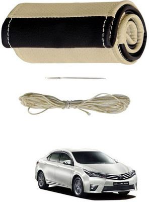 RKPSP Hand Stiched Steering Cover For Universal For Car Corolla(Beige/Brown, Leatherite)