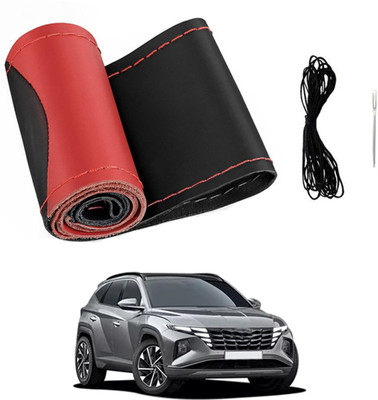 ABJD Hand Stiched Steering Cover For Hyundai Tucson(Red, Black, Leatherite)