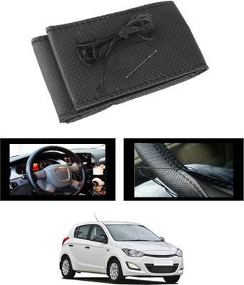 MATIES Hand Stiched Steering Cover For Hyundai i20(Black, Leatherite)
