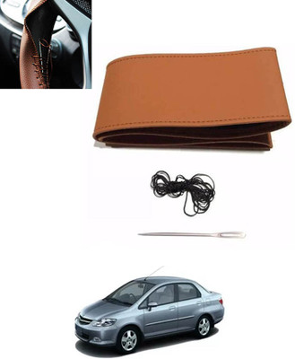 MATIES Hand Stiched Steering Cover For Honda Universal For Car(Tan, Leatherite)