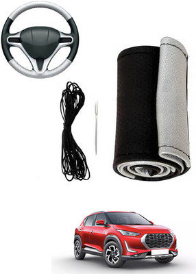 MATIES Hand Stiched Steering Cover For Nissan Universal For Car(Silver, Black, Leatherite)