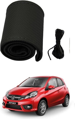 ARNEJA Hand Stiched Steering Cover For Honda Brio(Black, Leather)