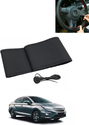 MATIES Hand Stiched Steering Cover For Honda City(Black, Leatherite)