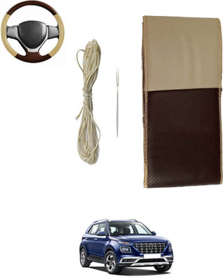 MATIES Hand Stiched Steering Cover For Mahindra Verito Vibe(Beige/Brown, Leatherite)