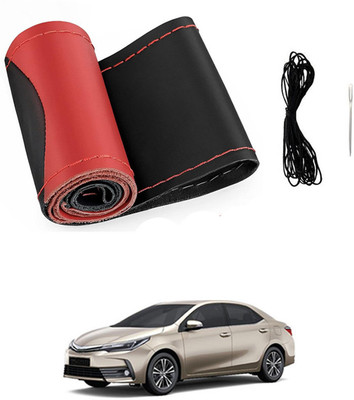 monolive Hand Stiched Steering Cover For Toyota Altis(Red/Black, Leatherite)