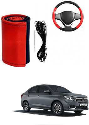 ARNEJA Hand Stiched Steering Cover For Honda Amaze(Red, Black, Leather)