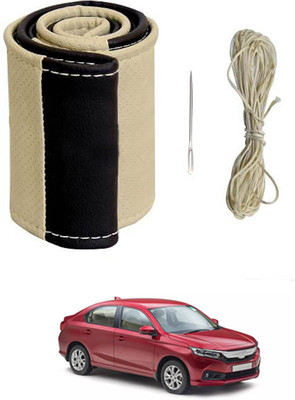 ABJD Hand Stiched Steering Cover For Honda Amaze(Beige, Black, Leatherite)