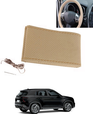 MATIES Hand Stiched Steering Cover For Hyundai Universal For Car(Beige, Leatherite)