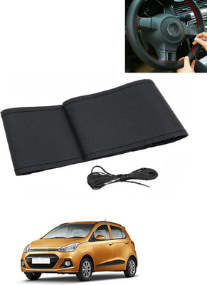 AYW Hand Stiched Steering Cover For Hyundai Grand i10(Black, Leatherite)