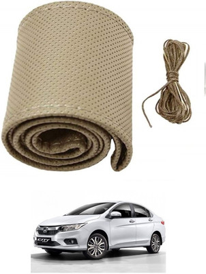 ARNEJA Hand Stiched Steering Cover For Honda City(Beige, Leather)