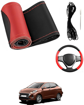 MATIES Hand Stiched Steering Cover For Hyundai Universal For Car(Red/Black, Leatherite)