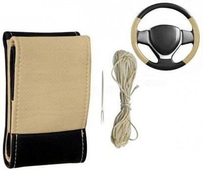 RKPSP Hand Stiched Steering Cover For Universal For Car Alto K10(Beige/Black, Leatherite)