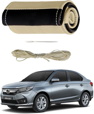 RKPSP Hand Stiched Steering Cover For Universal For Car Amaze(Beige/Brown, Leatherite)