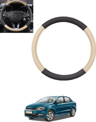 ABJD Steering Cover For Volkswagen Universal For Car(Beige, Black, Leatherite)