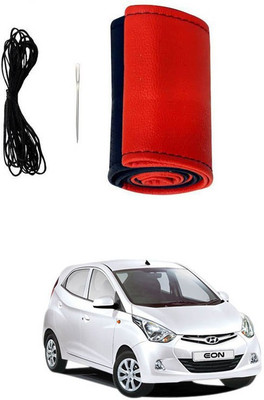 RKPSP Hand Stiched Steering Cover For Universal For Car Eon(Red/Black, Leatherite)