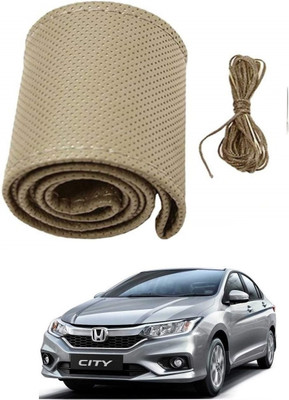 Arnejaa Hand Stiched Steering Cover For Honda City(Grey, Leather)