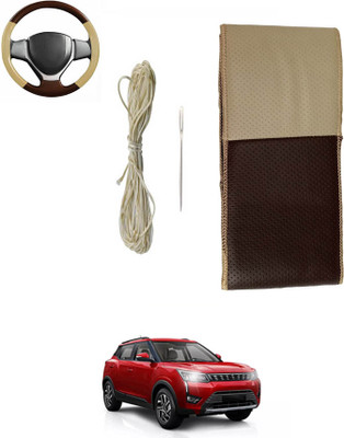 ABJD Hand Stiched Steering Cover For Nissan Universal For Car(Beige, Brown, Leatherite)