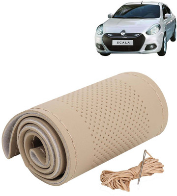 Kingsway Hand Stiched Steering Cover For Renault Scala(Beige Color with Beige Thread, Leatherite)