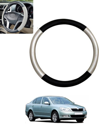 monolive Hand Stiched Steering Cover For Skoda Laura(Silver/Black, Leatherite)