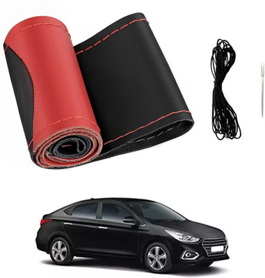 ABJD Hand Stiched Steering Cover For Hyundai Verna(Red, Black, Leatherite)