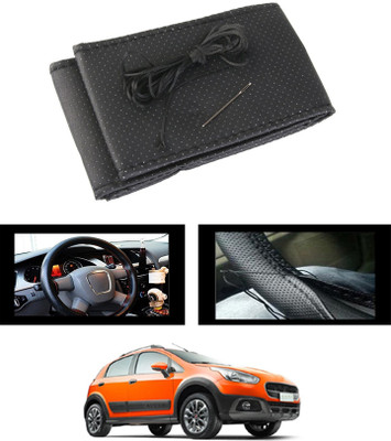 ABJD Hand Stiched Steering Cover For Chevrolet Avventura(Black, Leatherite)