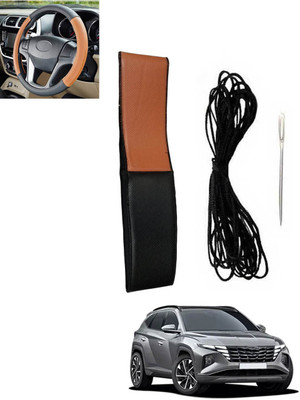 monolive Hand Stiched Steering Cover For Hyundai Tucson(Tan, Black, Leatherite)
