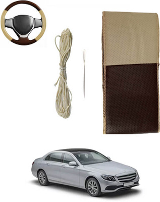 monolive Hand Stiched Steering Cover For Mercedes Benz E200(Brown/Beige, Leatherite)