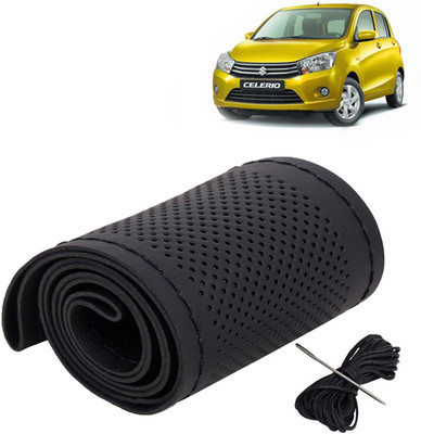 Kingsway Hand Stiched Steering Cover For Maruti Celerio(Black Color with Black Thread, Leatherite)