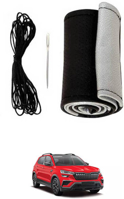 monolive Hand Stiched Steering Cover For Skoda Universal For Car(Silver/Black, Leatherite)