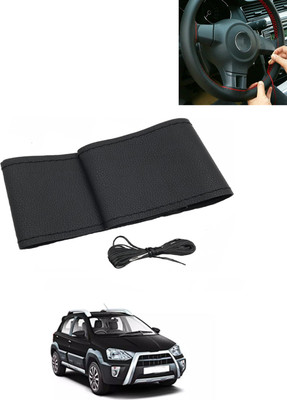 MATIES Hand Stiched Steering Cover For Toyota Etios Cross(Black, Leatherite)