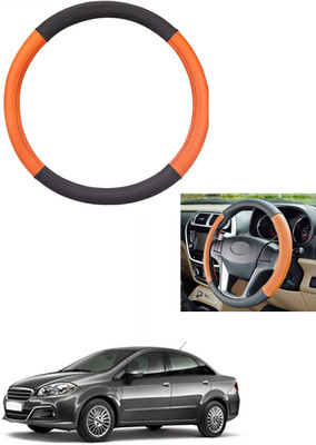 MATIES Steering Cover For Fiat Linea(Tan/Black, Leather)