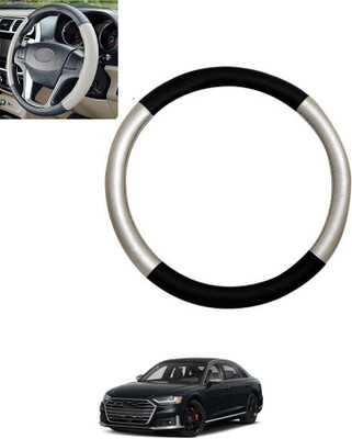 monolive Hand Stiched Steering Cover For Audi S8(Silver/Black, Leatherite)