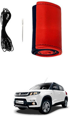 RKPSP Hand Stiched Steering Cover For Universal For Car Vitara(Red/Black, Leatherite)