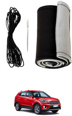 monolive Hand Stiched Steering Cover For Hyundai Creta(Silver/Black, Leatherite)