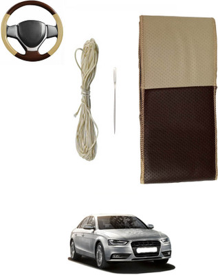 MATIES Hand Stiched Steering Cover For Audi S5(Beige/Brown, Leatherite)