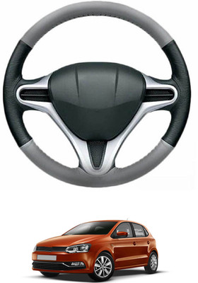 MATIES Steering Cover For Volkswagen Polo(Grey, Black, Leather)