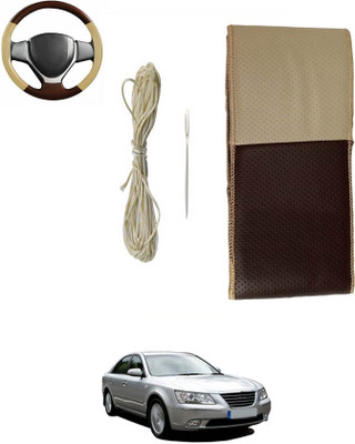 monolive Hand Stiched Steering Cover For Hyundai Elantra(Brown/Beige, Leatherite)