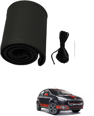 ARNEJA Hand Stiched Steering Cover For Fiat 500 Abarth(Black, Leather)