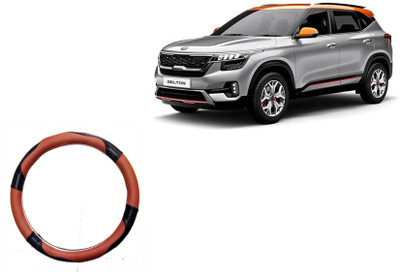 HOTRENZ Steering Cover For Datsun Go(Steering Cover For Kia Seltos Light Brown,Black, Leatherite)
